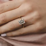 Celeste East West Emerald Diamond Engagement Ring Setting White Gold